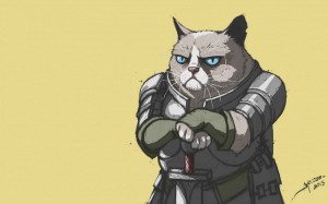 Создать мем: кот с оружием арт, grumpy cat armour, кот рыцарь