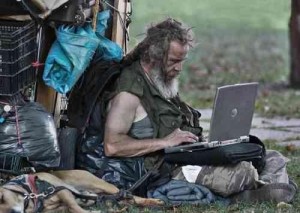 Create meme: homeless with laptop, homeless