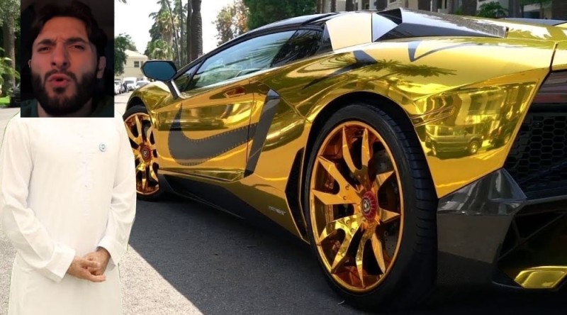 Create meme: Lamborghini Aventador LP700-4 gold, lamborghini aventador golden dubai.The sheikh., golden lamborghini
