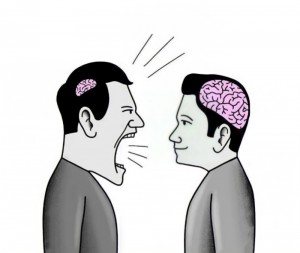 Создать мем: small brain man shouting at big brain man, психология, общение