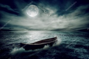 Create meme: the boat bobs on the waves, the ocean, Moonlight