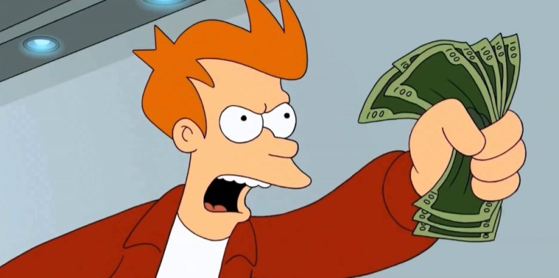 Create meme: take my money, fry futurama money, my money