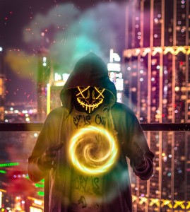 Create meme: cool, neon light, mask hood