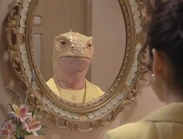 Create meme: The lizard in the mirror, lizard meme, looks in the mirror