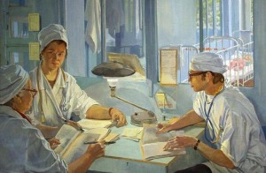 Create meme: the doctor painting, the nurse in the painting, chekmasov surgeon pattern night shift