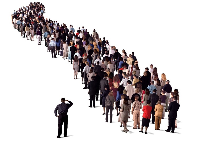 Create meme: a lot of people, queue of clients, a crowd of people