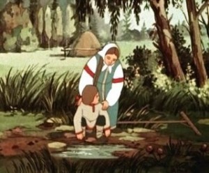 Create meme: sister Alyonushka and brother Ivanushka-Russian folk tale, brother Ivanushka became Kozlenok, Alyonushka and brother Ivanushka cartoon