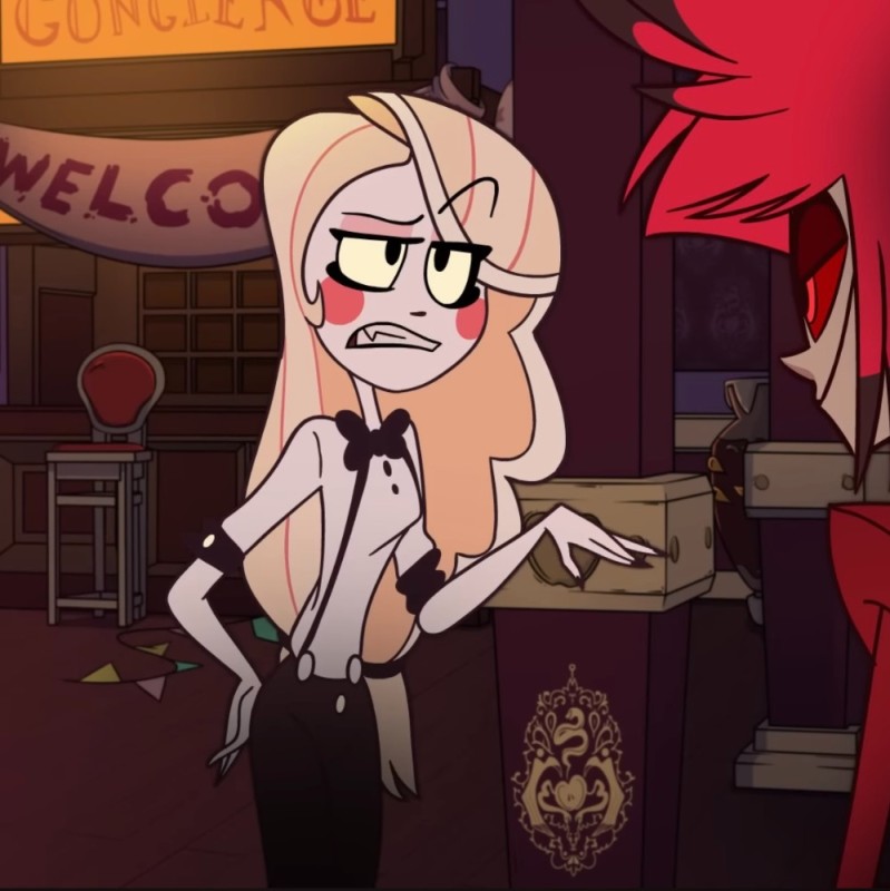 Create meme: the hotel hasbeen angel, hazbin charlie hotel, Angel will give the hazbin hotel