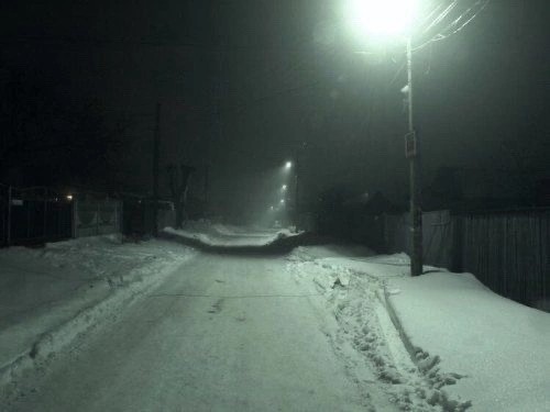 Create meme: snow , snowy night, village at night in winter