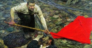 Create meme: red flag, helium Korzhev M., Korzhev Communists triptych