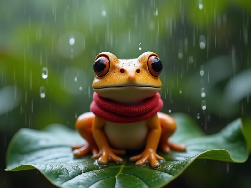 Create meme: A frog in the rain, A beautiful frog, The frog is sitting