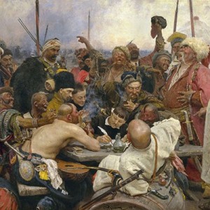 Create meme: The Cossacks writing letter to Turkish Sultan. 1880, Repin Cossacks painting, Ilya Repin Cossacks writing letter to Turkish Sultan