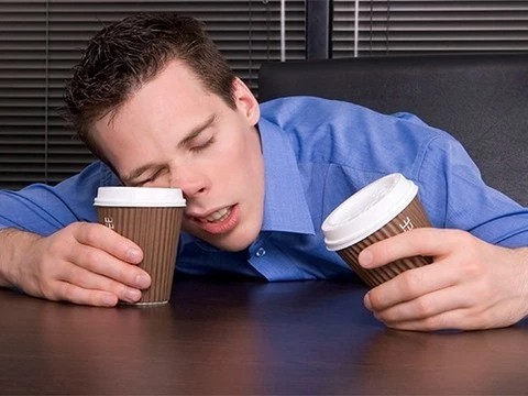 Create meme: tired man with coffee, sleepy people, Drink coffee