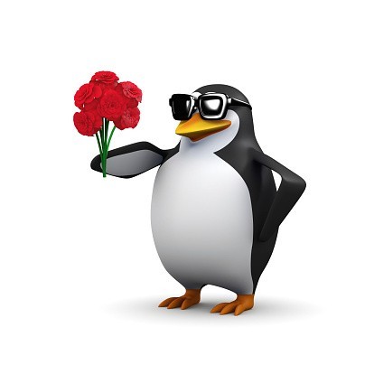 Create meme: penguin with flowers meme, penguin with flowers, Hello this meme penguin