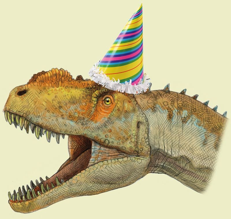 Create meme: Happy birthday dinosaur, allosaurus dinosaur, dinosaur 