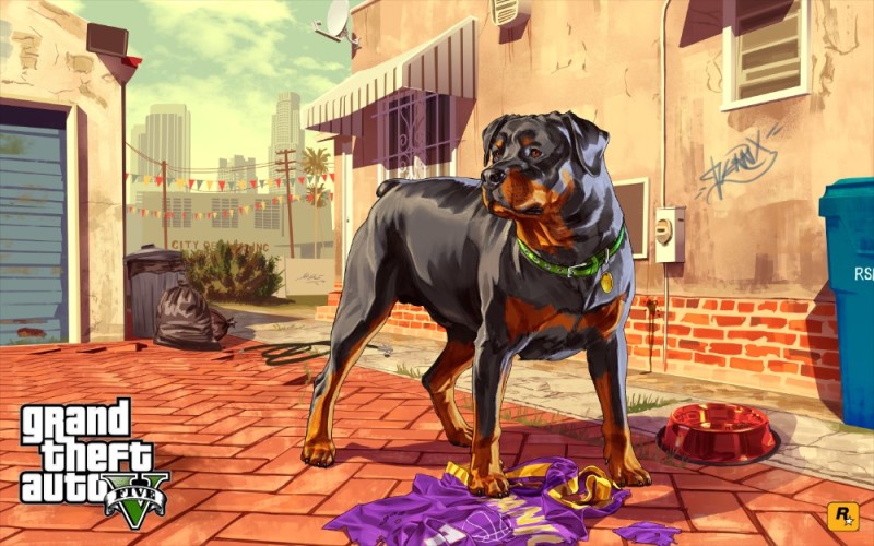 Create meme: Rottweiler Chop in GTA 5, grand theft auto 5 , GTA 5 Franklin with a dog