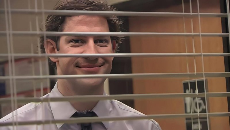 Create meme: John Krasinski office blinds, meme from the TV series office, Jim Halpert