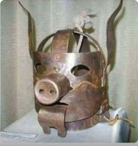 Create meme: iron mask of shame Middle ages, The mask of shame in the Middle Ages, Medieval torture instruments helmets