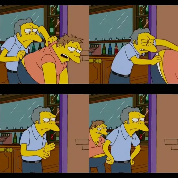 Create meme: The Simpsons is thrown out of the bar, The Simpsons Mo and Barney, memes simpsons templates