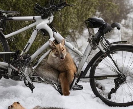 Create meme: animals , Fox, on the bike 