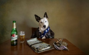 Создать мем: dog, песик с пивом, кошка и собака дружба ретро