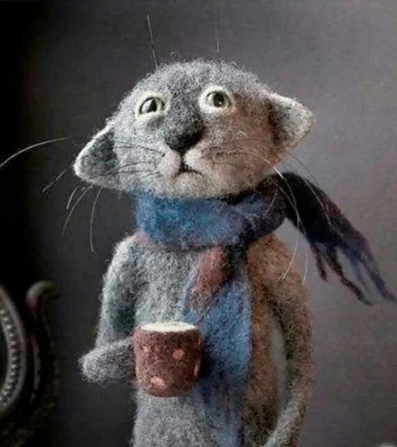 Create meme: felted toy, a cat made of wool, felt toys