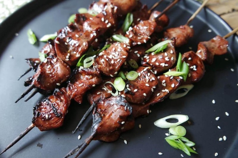 Create meme: chicken heart, teriyaki chicken skewers, Japanese yakitori