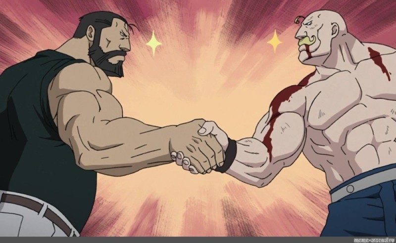 Create meme: Fullmetal alchemist Armstrong handshake, Fullmetal alchemist handshake, Fullmetal alchemist meme handshake