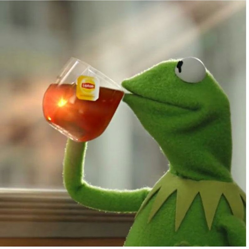 Create meme: kermit the frog and tea, Kermit the frog tea, Kermit the frog 