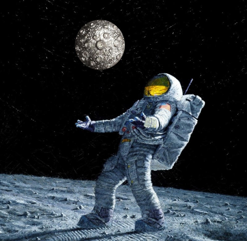Создать мем: астронавт в космосе, луна космонавт, луна космос
