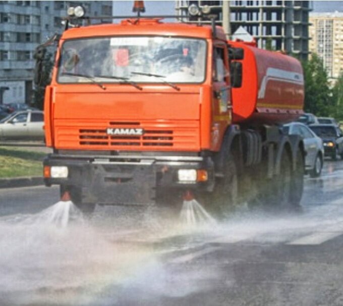 Create meme: watering machine, watering machine based on KAMAZ, watering machine zhilishchnik