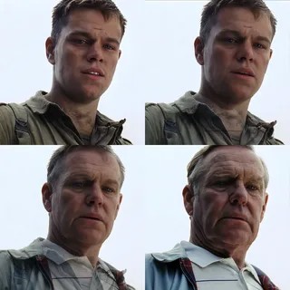 Create meme: Matt Damon Saving Private Ryan is getting younger, Saving Private Ryan Matt Damon is old, an aging Matt Damon