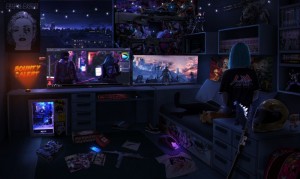 Create meme: gaming room with lighted art, room gamer design, room gamer with rgb backlight