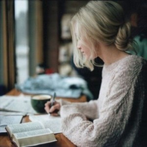 Create meme: people, the girl is writing a book on the mountain, blonde girl in glasses drinking coffee