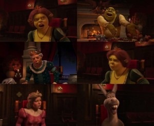 Create meme: mom dad Fiona Shrek donkey, meme Shrek donkey, meme Shrek Fiona