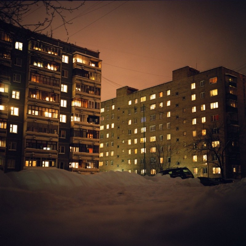 Create meme: perm ghetto, panels at night, multi-storey house at night