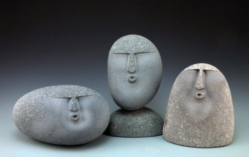 Create meme: stone face, stones with blowing faces, meme with a stone
