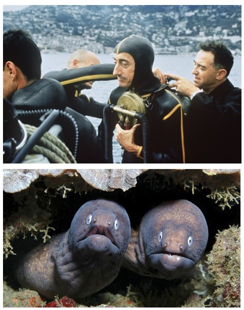 Create meme: jacques yves cousteau scuba, Jacques Yves Cousteau and Emile Gagnan, Moray 