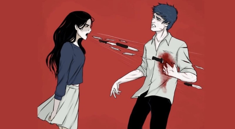 Create meme: A knife in the back meme, Girl screams with knives meme, anime couples art