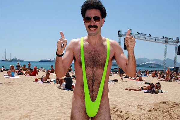 Create meme: Sacha Baron Cohen Borat , swimsuit Borat, borat suit