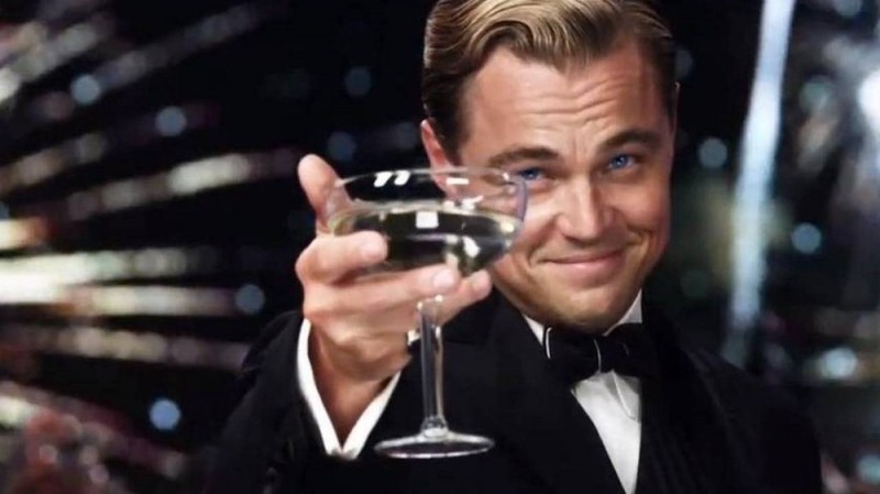 Create meme: Leonardo DiCaprio Gatsby, the great Gatsby Leonardo DiCaprio with a glass of, DiCaprio with a glass of