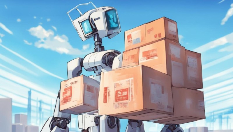Создать мем: робот несет коробки, робот грузчик, промышленный робот