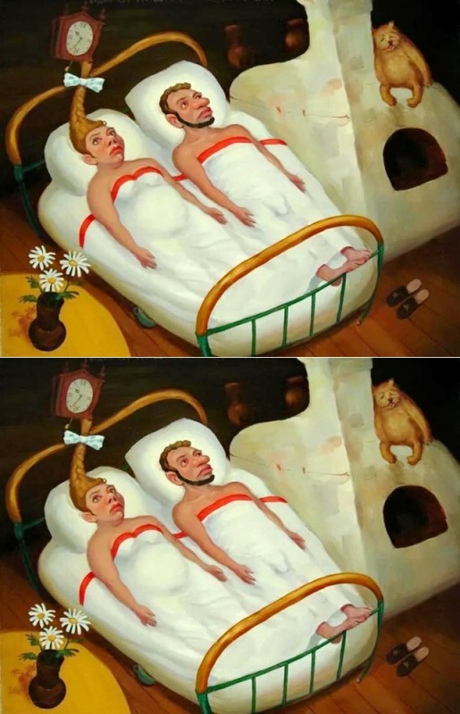 Create meme: husband and wife in bed, artist Vladimir lyubarov, humor in bed