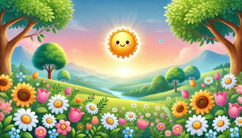 Create meme: cartoon background, a clearing with the sun, summer for preschoolers