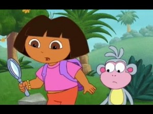 Create meme: Dasha traveler with a magnifying glass, Dora the Explorer, let us help Dasha