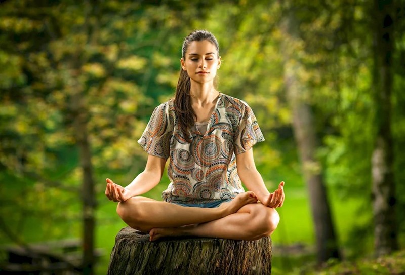 Create meme: The meditating girl, meditations, yoga in nature