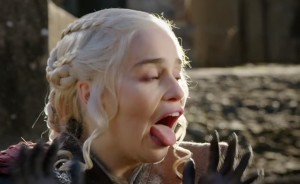 Create meme: funny daenerys, Emilia Clarke game of thrones bed, daenerys Targaryen laughs