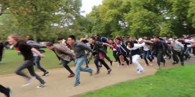 Create meme: People are running, feet , a crowd of students