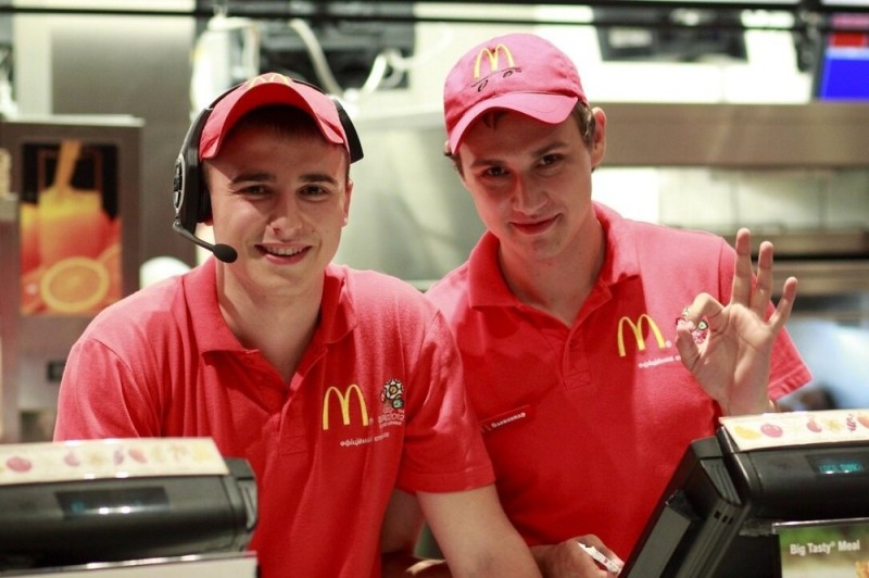 Create meme: McDonald's cashier, McDonald's in Moscow , work at McDonald's