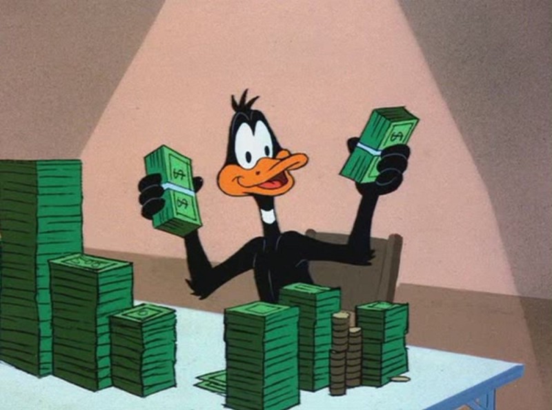 Create meme: daffy duck, daffy duck with money, duck with money